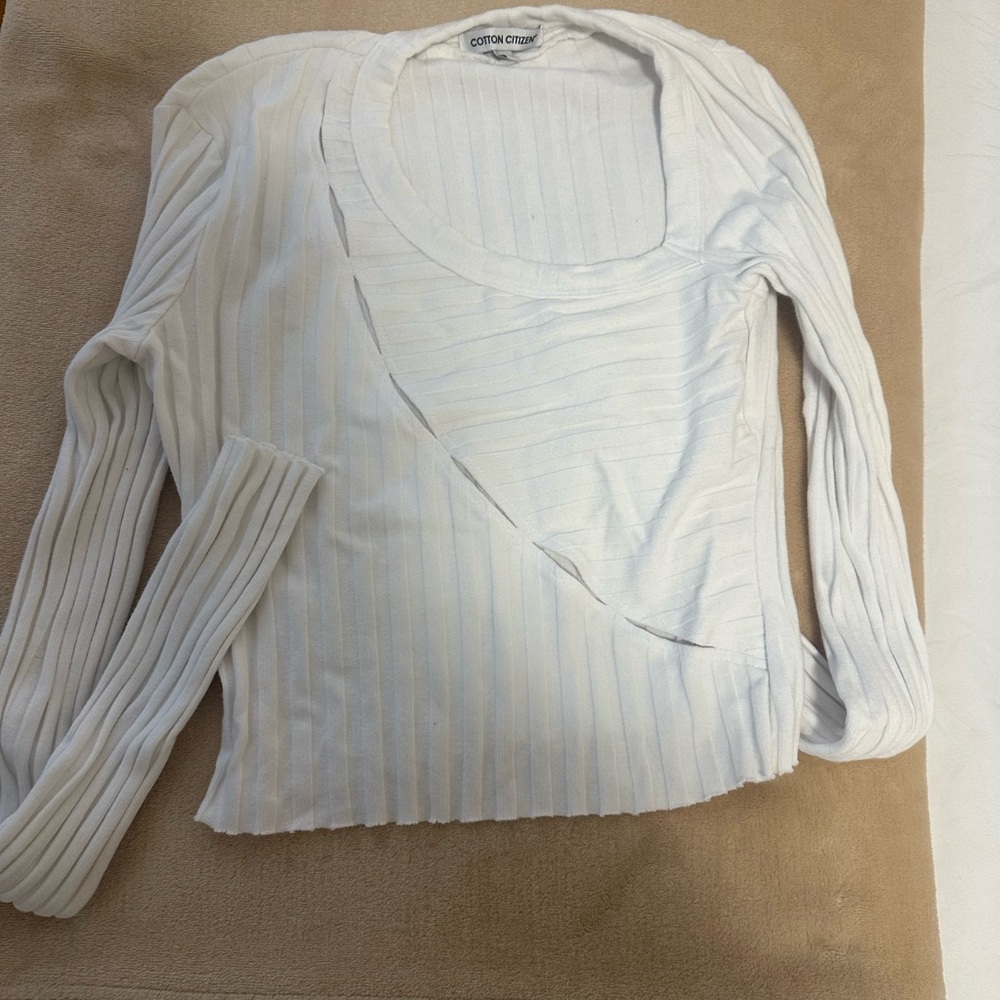 Cotton Citizen Ivory Ribbed Long Sleeve Top